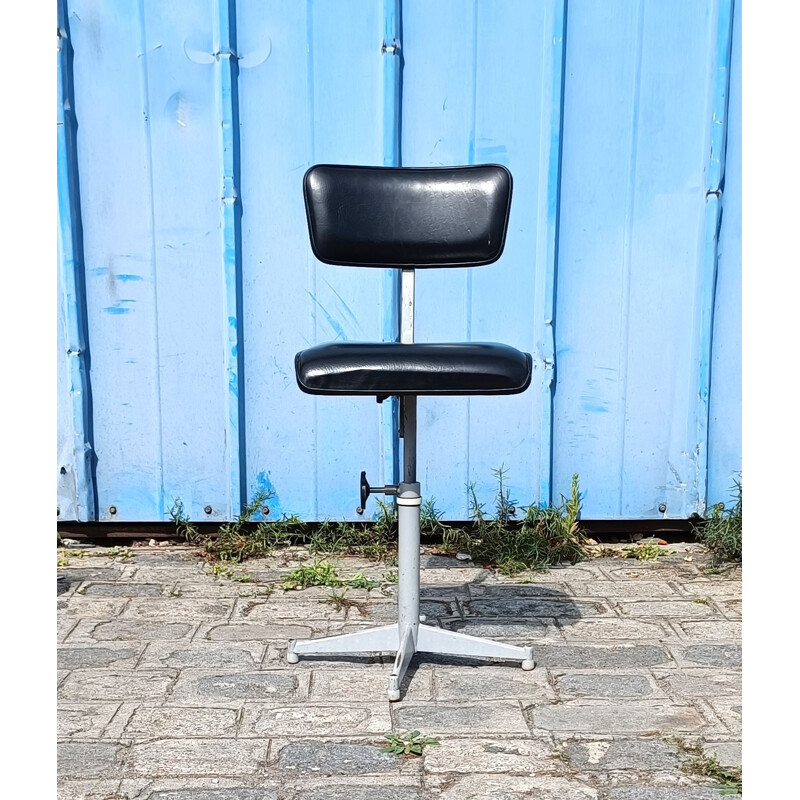 Chaise de bureau vintage en cuir noir par Friso Kramer, 1960