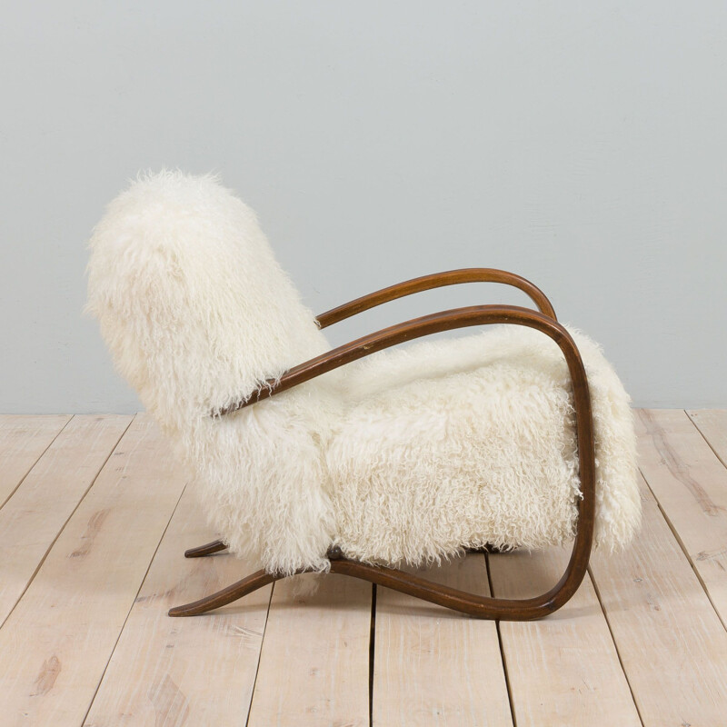 Vintage armchair model 269 in natural long hair sheepskin by Jindrich Halaba for Up Zavody, 1930s