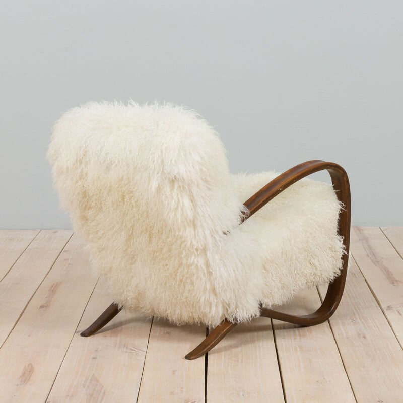 Vintage armchair model 269 in natural long hair sheepskin by Jindrich Halaba for Up Zavody, 1930s