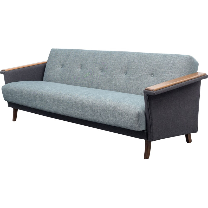 Bicoloured convertible sofa with wooden armrest - 1960s