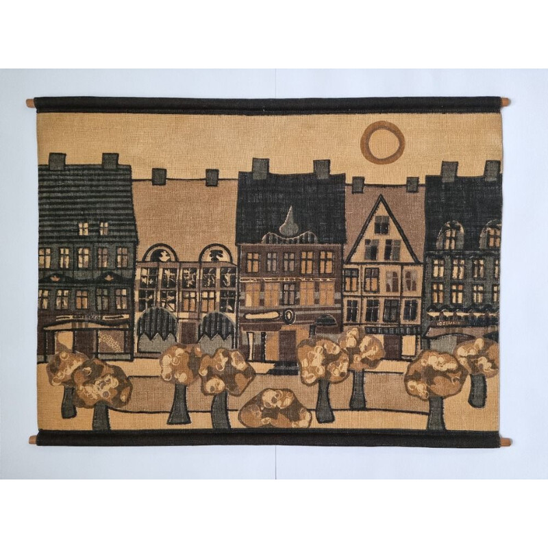 Vintage wall tapestry "City" by Hans Jürgen Schöbel for Södahl, Denmark 1960s