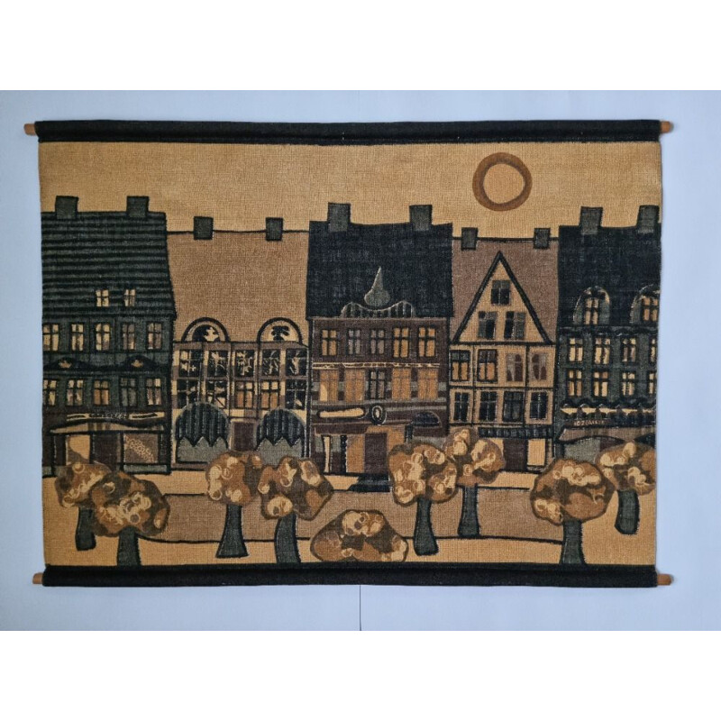 Vintage wall tapestry "City" by Hans Jürgen Schöbel for Södahl, Denmark 1960s