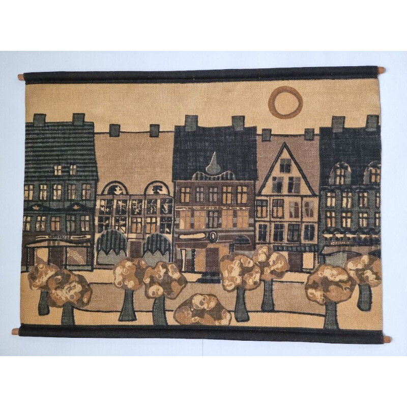 Vintage wall tapestry "City" by Hans Jürgen Schöbel for Södahl, Denmark 1960s