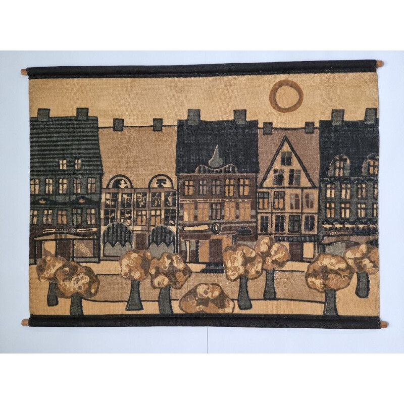 Vintage wall tapestry "City" by Hans Jürgen Schöbel for Södahl, Denmark 1960s