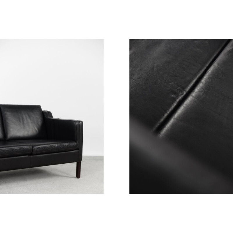 Vintage Scandinavian black leather sofa by Stouby, 1980s