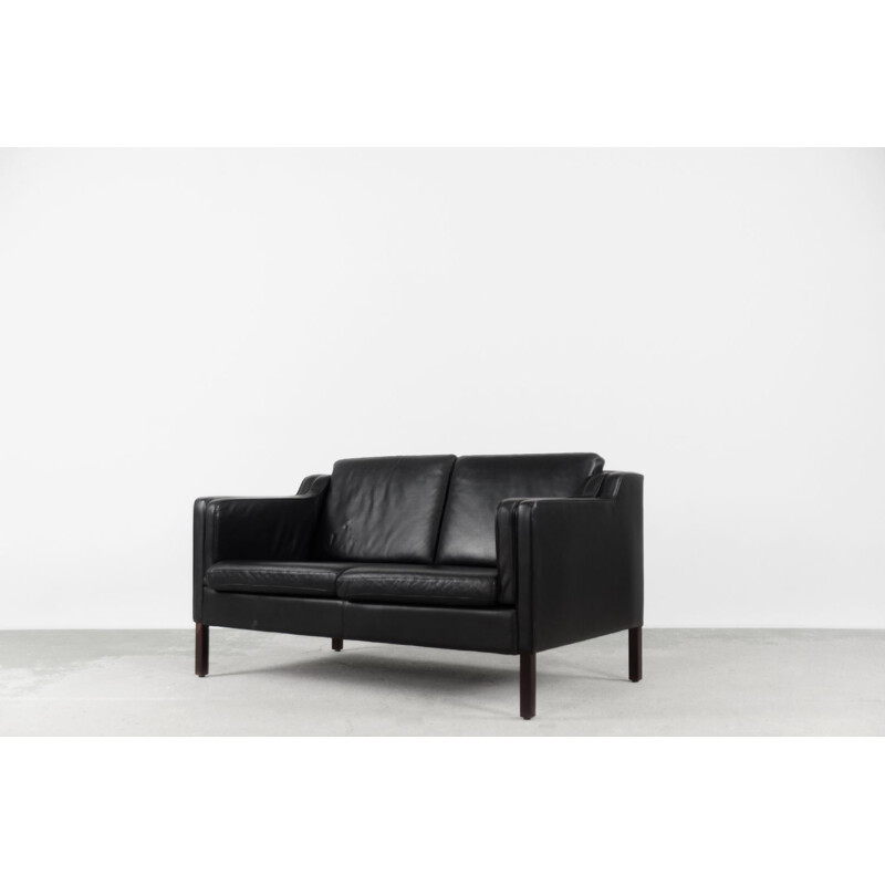 Vintage Scandinavian black leather sofa by Stouby, 1980s