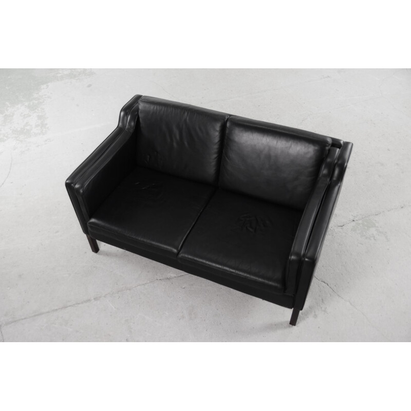 Vintage Scandinavian black leather sofa by Stouby, 1980s