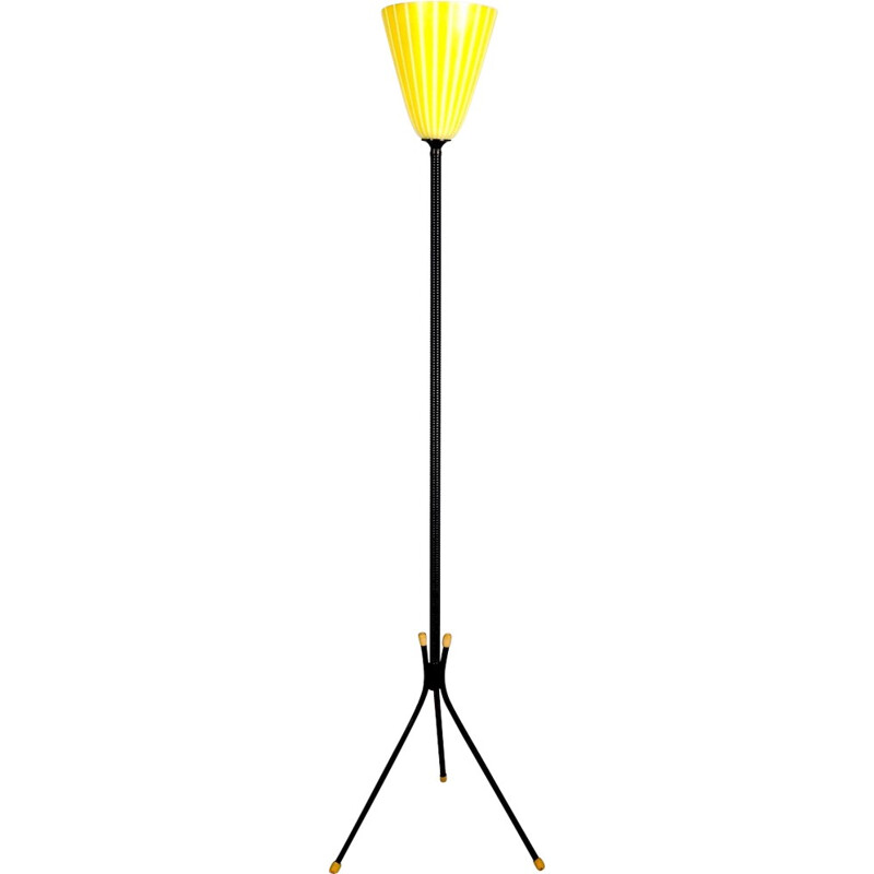 Floor lamp with a yellow glass shade - 1960s