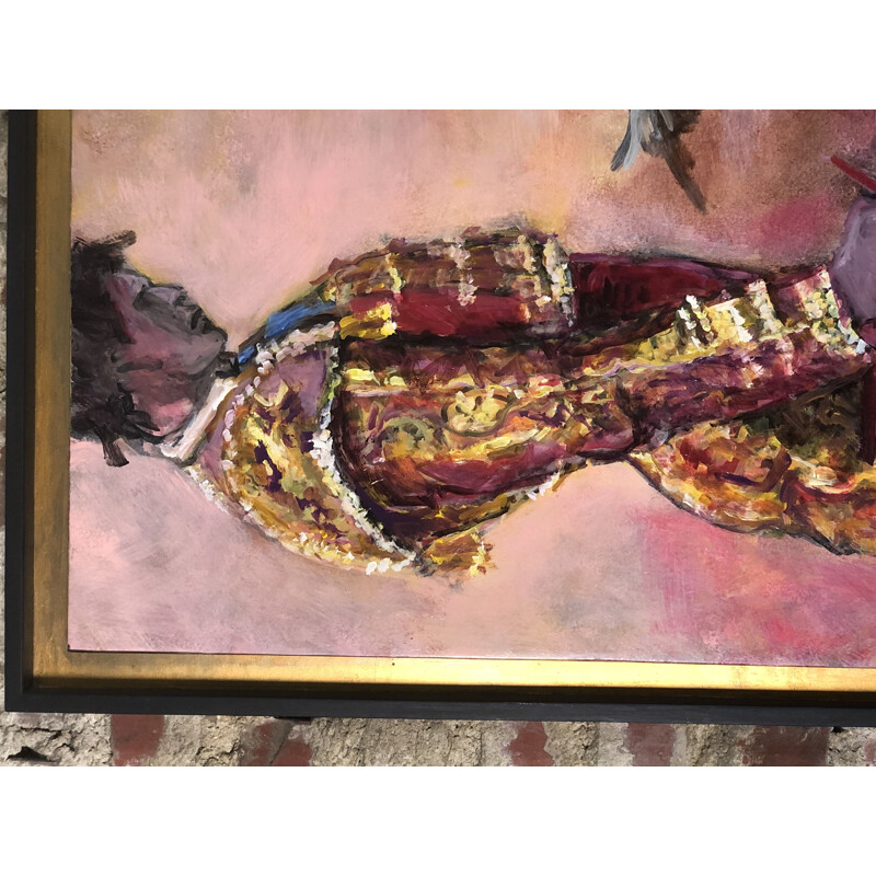 Peinture à huile vintage "Le matador" par E.Boyer Fisher 92