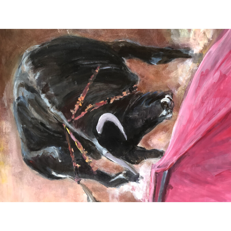 Peinture à huile vintage "Le matador" par E.Boyer Fisher 92
