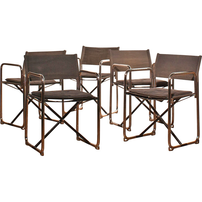 Set of 5 Swedish Lammhults folding chairs in chromed steel, Börge LINDAU & Bo LINDEKRANTZ - 1970s