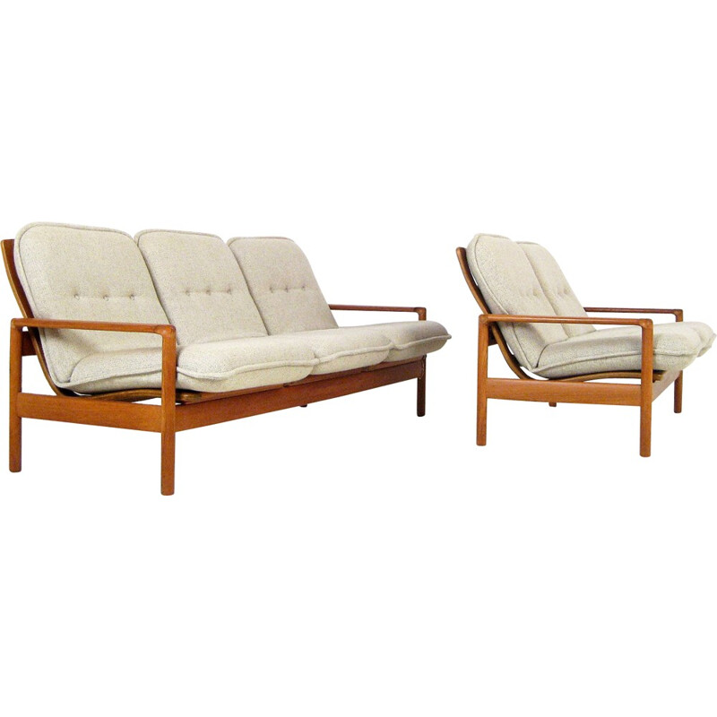 Scandinavian sofa set in teak and wool - 1960s