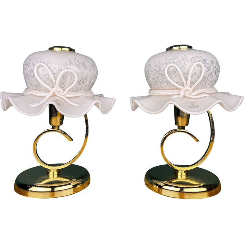 Pair of vintage lamps in pink murano glass, Italy 1980