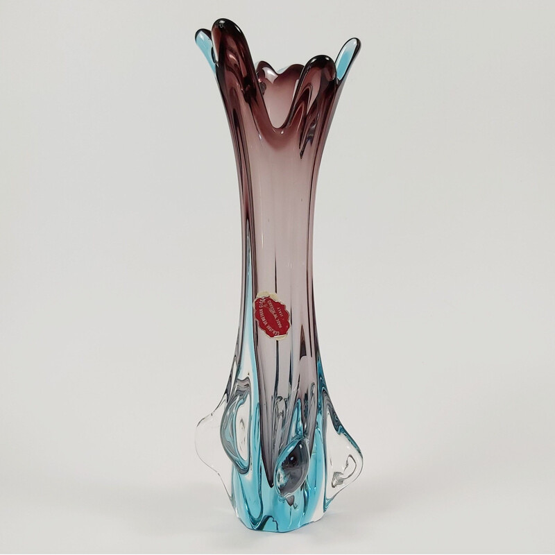 Vase vintage en verre de Murano par Fratelli Toso, Italie 1950
