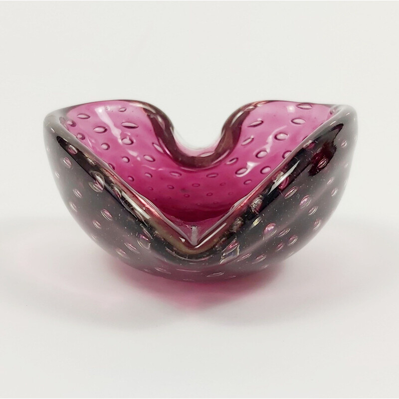 Vintage heart shaped Bullicante Murano glass ashtray, Italy 1960s