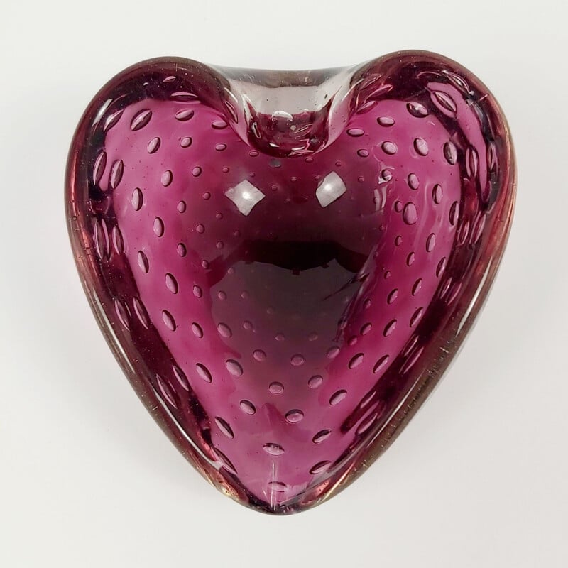 Vintage heart shaped Bullicante Murano glass ashtray, Italy 1960s