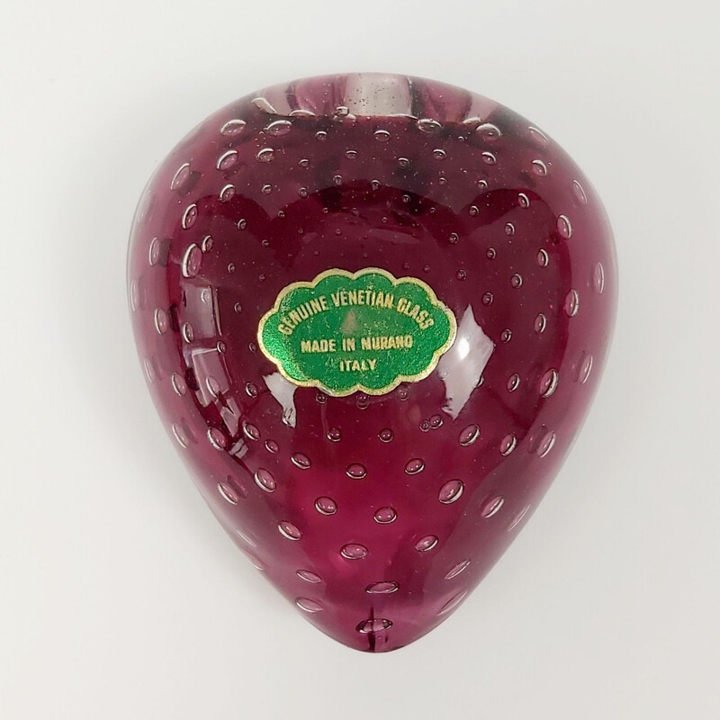 Vintage heart shaped Bullicante Murano glass ashtray, Italy 1960s