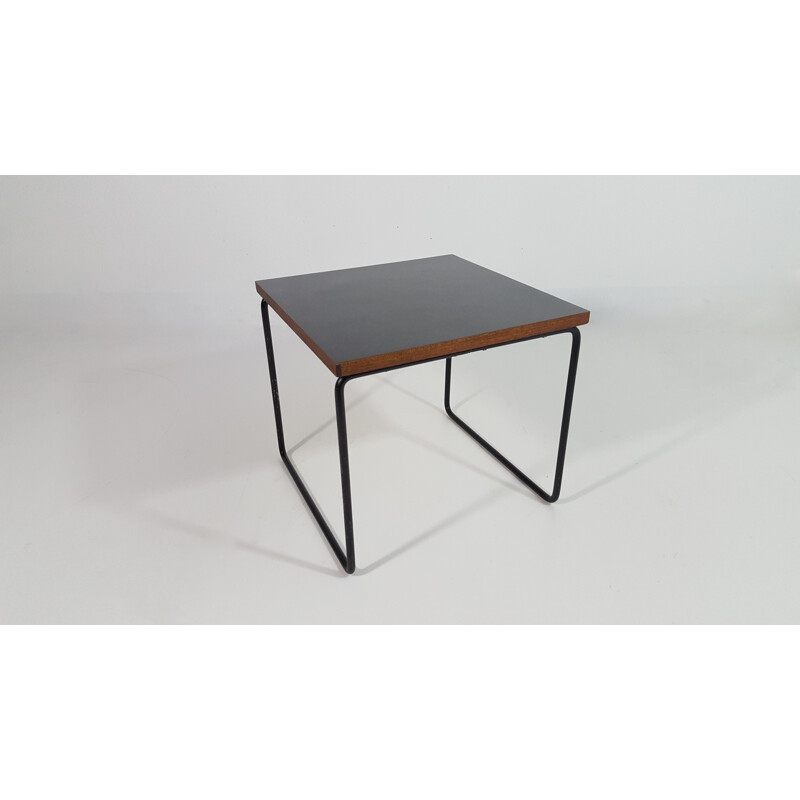 Steiner "Volante" side table in wood and black lacquered metal, Pierre GUARICHE - 1950s