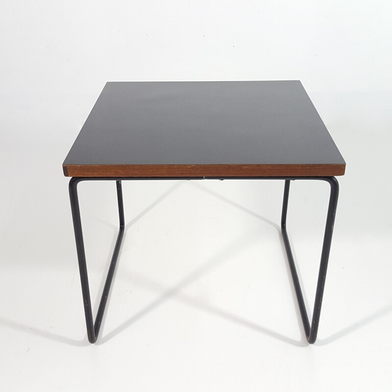 Steiner "Volante" side table in wood and black lacquered metal, Pierre GUARICHE - 1950s