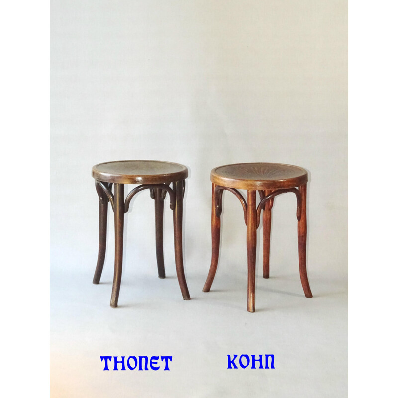 Paire de tabourets bistrot vintage avec assise bois par Kohn et Thonet, 1900
