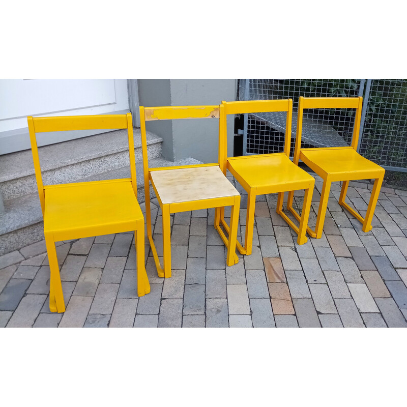 Set of 4 Swedish vintage Orchester stacking chairs by Sven Markelius