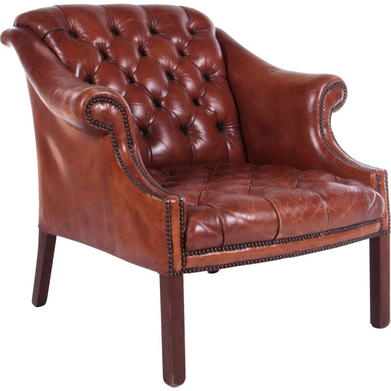 Fauteuil club vintage modèle Chesterfield en cuir de mouton, 1970