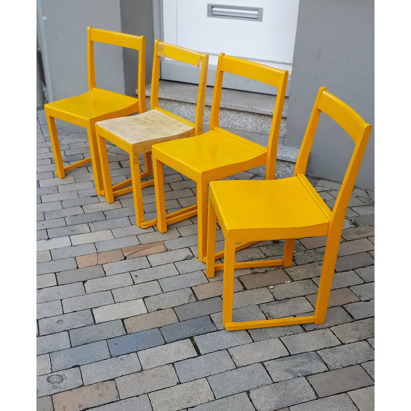 Set of 4 Swedish vintage Orchester stacking chairs by Sven Markelius