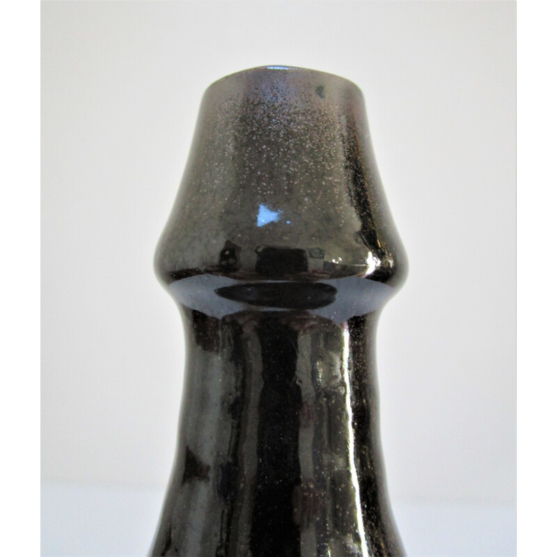 Vintage Les Cyclades Anduze black glazed stoneware bottle vase by Roland Zobel, 1970-1980