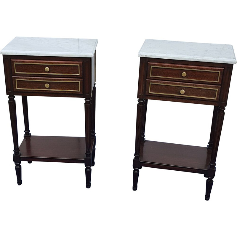 Pair of vintage mahogany and brass night stands
