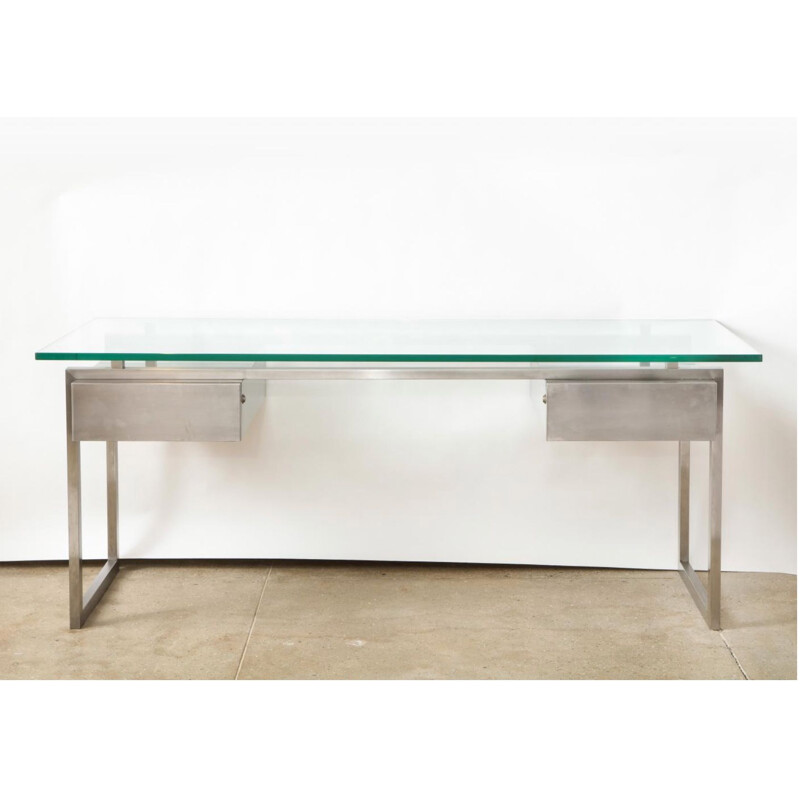 Vintage desk in stainless steel and glass by Patrice Maffei for Kappa, 1970