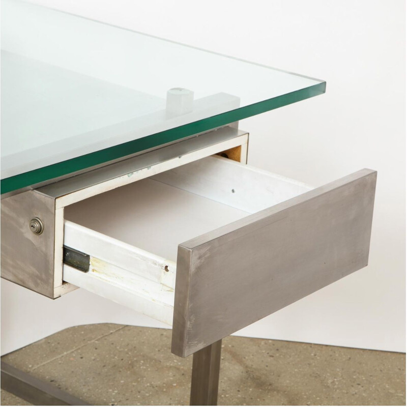 Vintage desk in stainless steel and glass by Patrice Maffei for Kappa, 1970