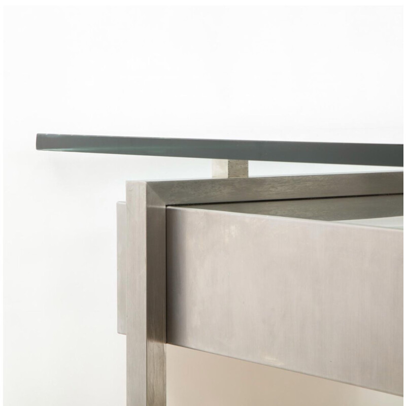 Vintage desk in stainless steel and glass by Patrice Maffei for Kappa, 1970