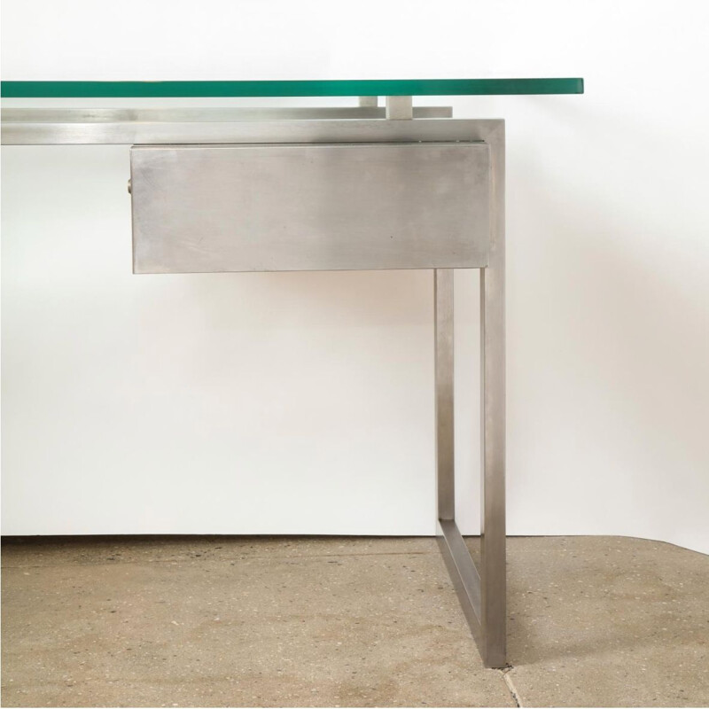 Bureau vintage en inox et verre de Patrice Maffei pour Kappa, 1970