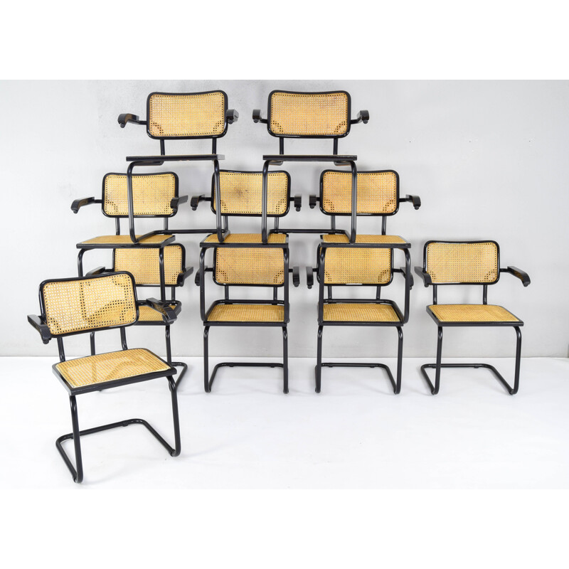 Paar vintage zwarte Cesca B64 stalen stoelen van Marcel Breuer, Italië 1970