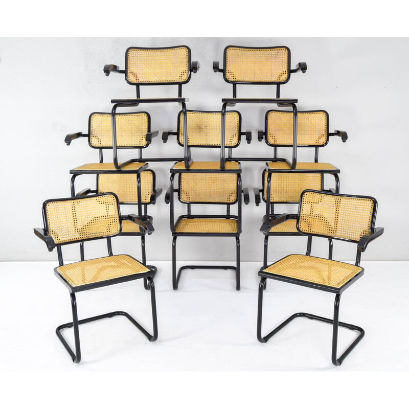Pareja de sillas vintage Cesca B64 de acero negro de Marcel Breuer, Italia 1970