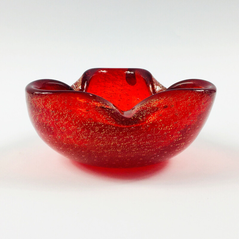 Vintage Bullicante Murano glass ashtray with gold flecks by Barovier & Toso, Italy 1950s