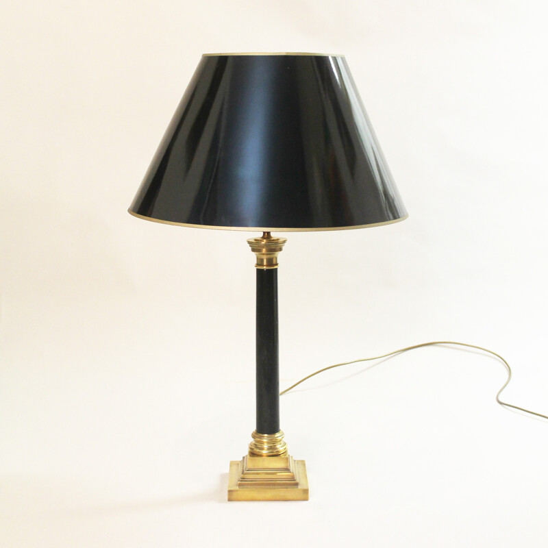 Black marble table lamp in brass - 1970s