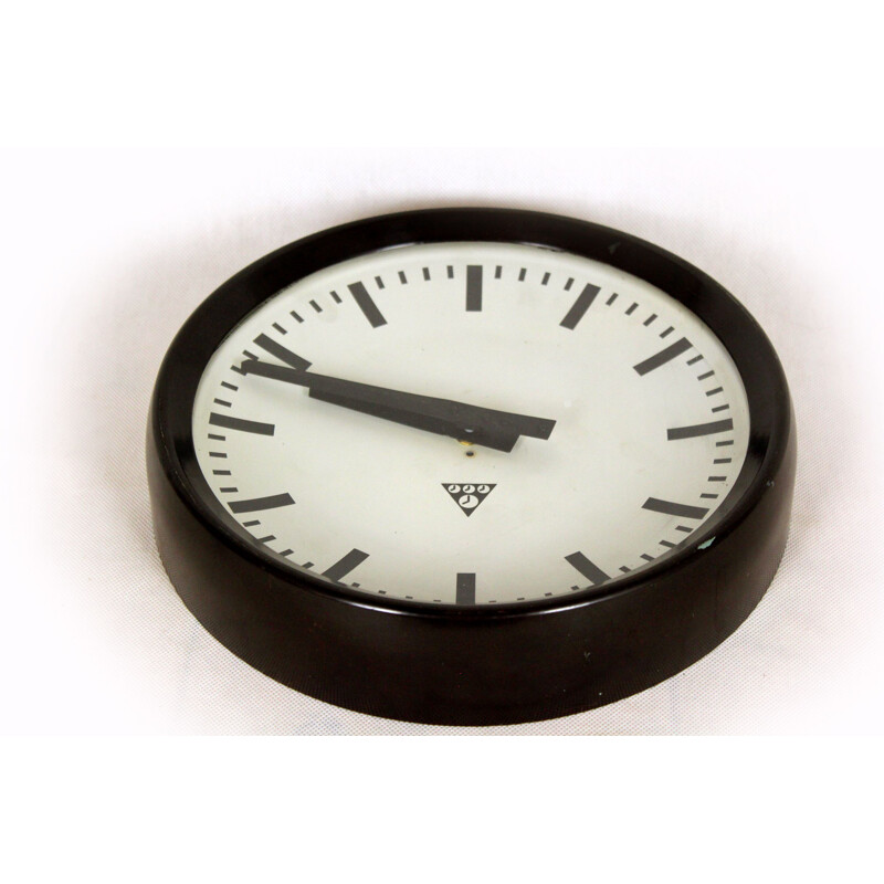 Vintage bakelite railway clock by Pragotron, 1950s