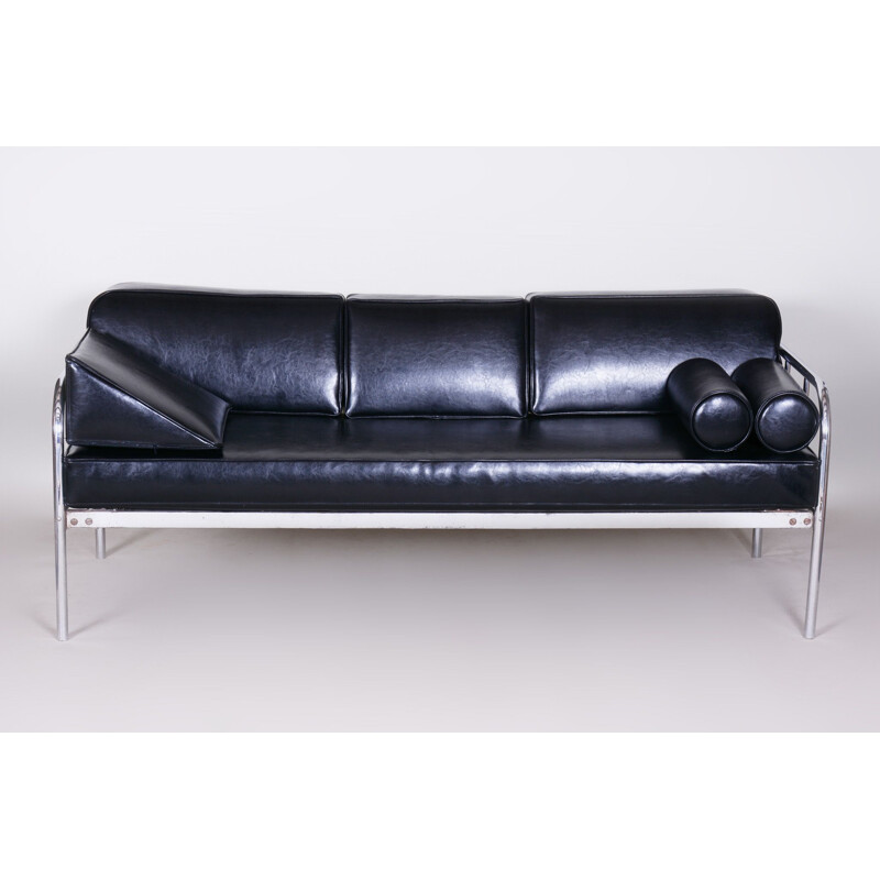 Vintage black leather sofa by Vichr & Co., 1930s