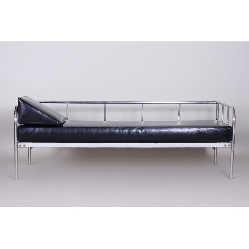 Vintage black leather sofa by Vichr & Co., 1930s