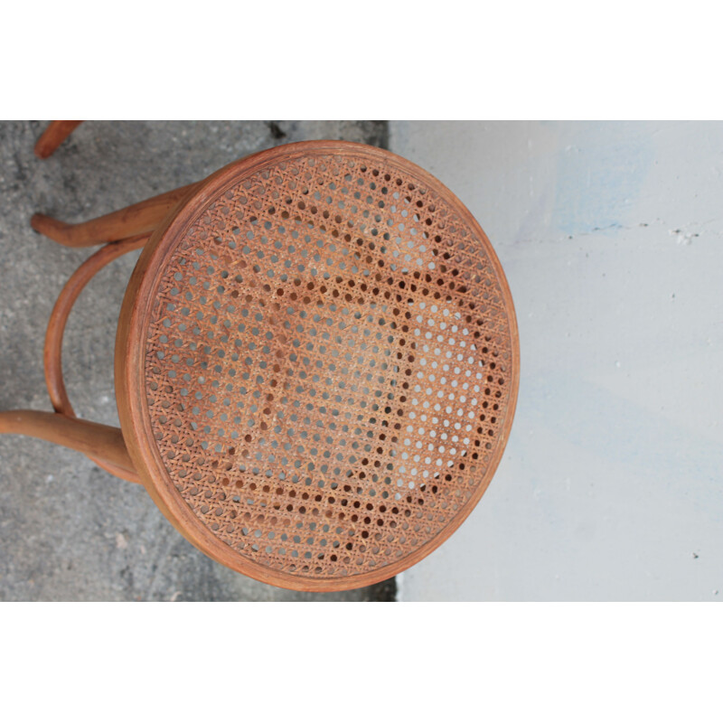 Pair of vintage bar stools in beech wood and cane, 1980