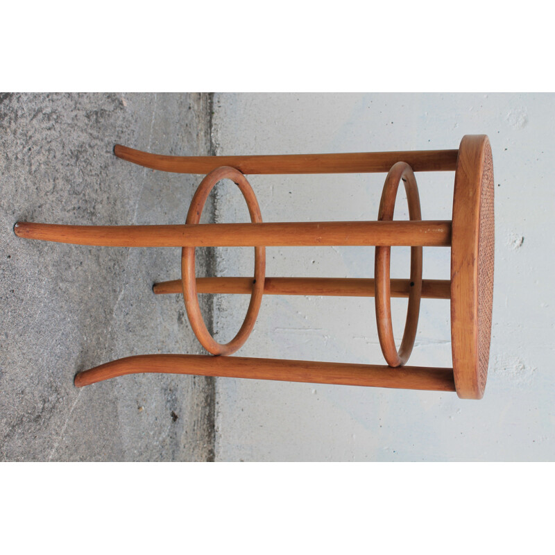 Pair of vintage bar stools in beech wood and cane, 1980