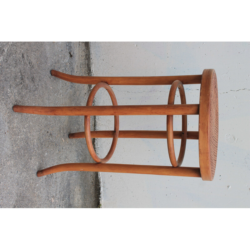 Pair of vintage bar stools in beech wood and cane, 1980