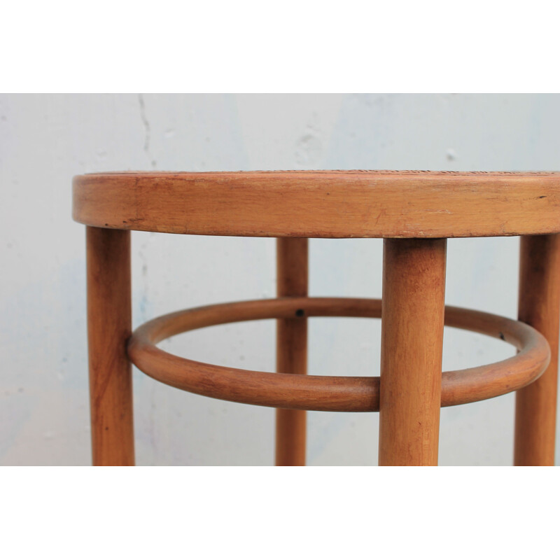 Pair of vintage bar stools in beech wood and cane, 1980