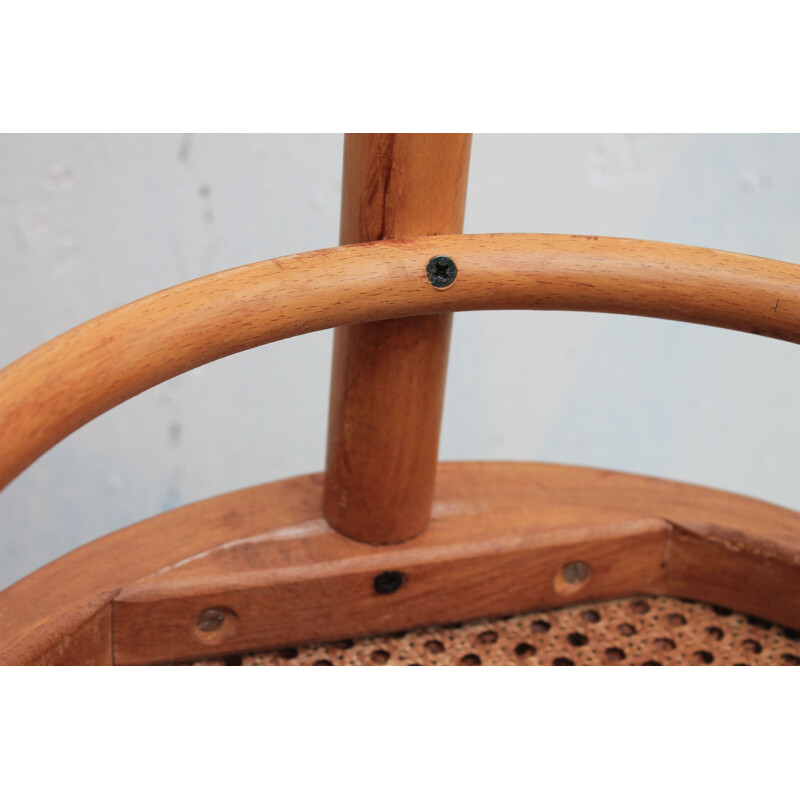 Pair of vintage bar stools in beech wood and cane, 1980