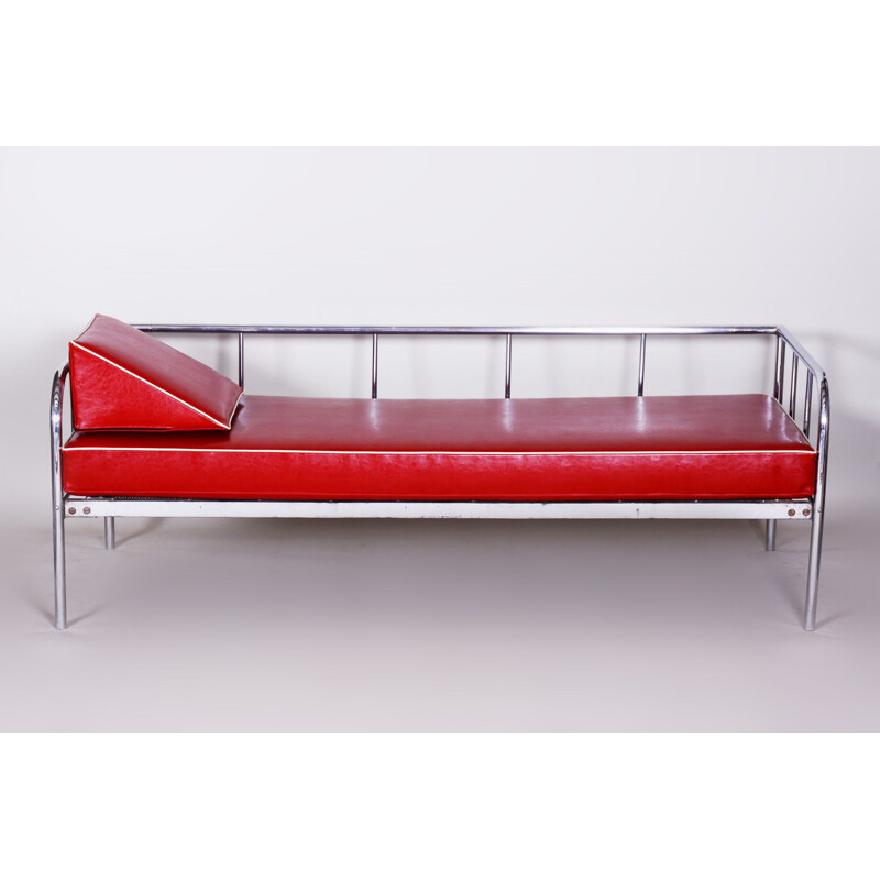 Vintage red leather sofa by Vichr & Co., 1930s