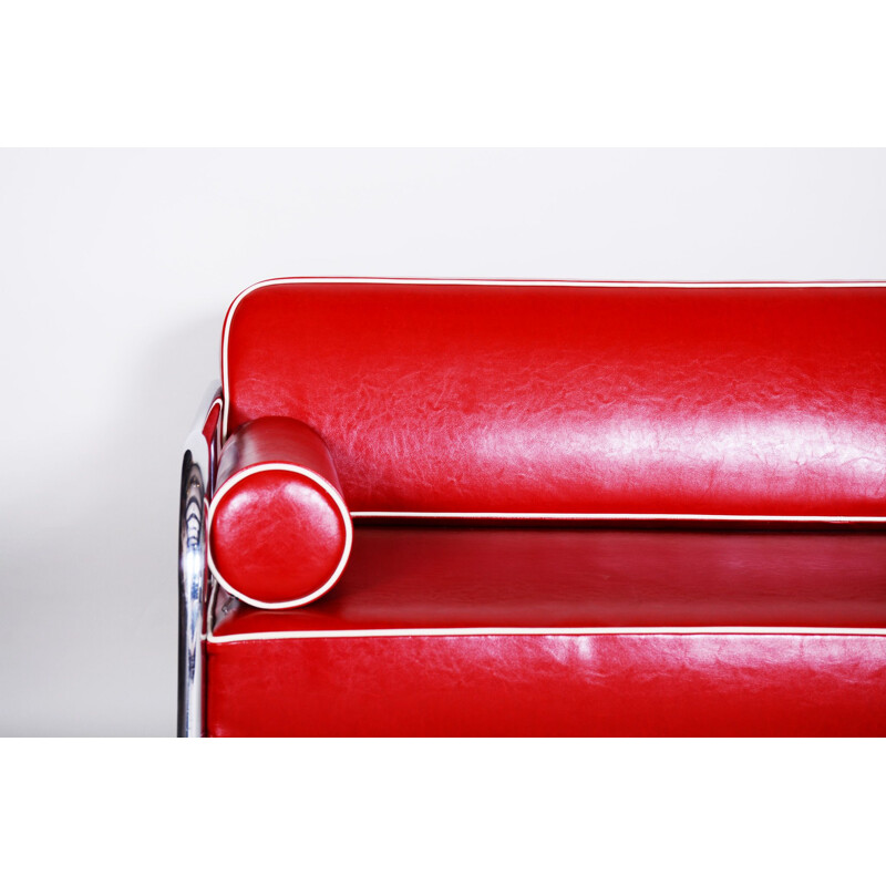 Sofá de couro vermelho Vintage de Vichr