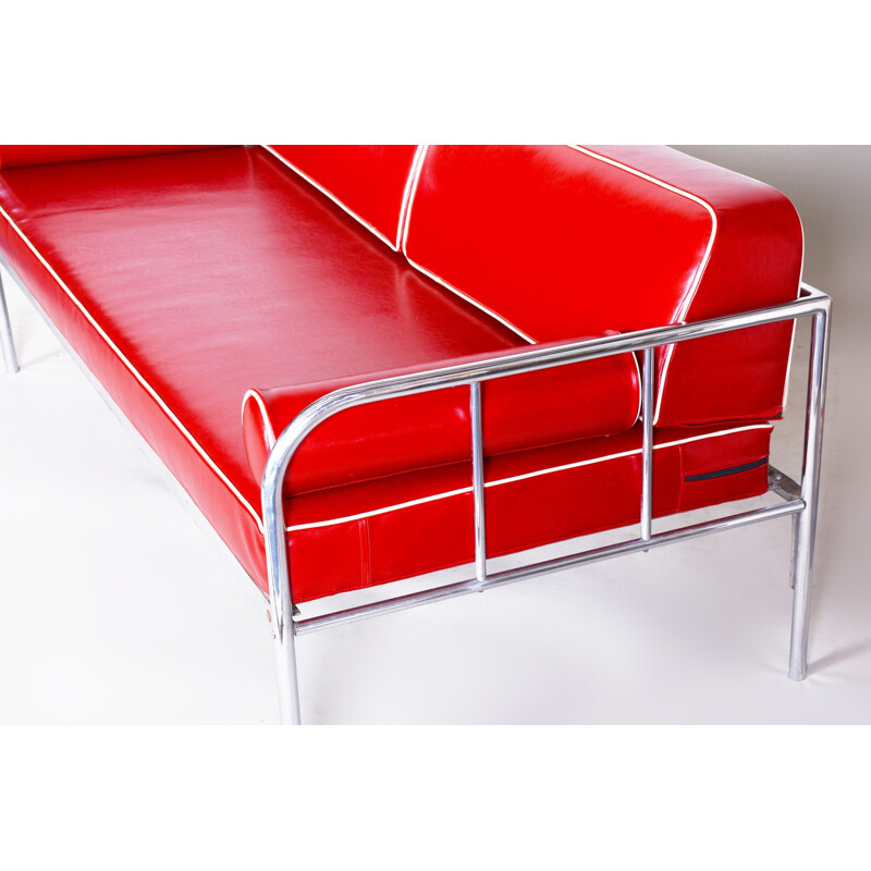 Vintage red leather sofa by Vichr & Co., 1930s