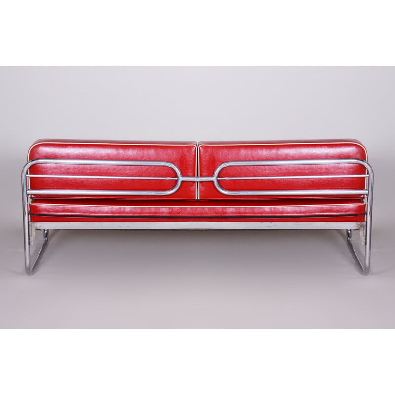 Canapé vintage en cuir rouge par Hynekk Gottwald, 1930