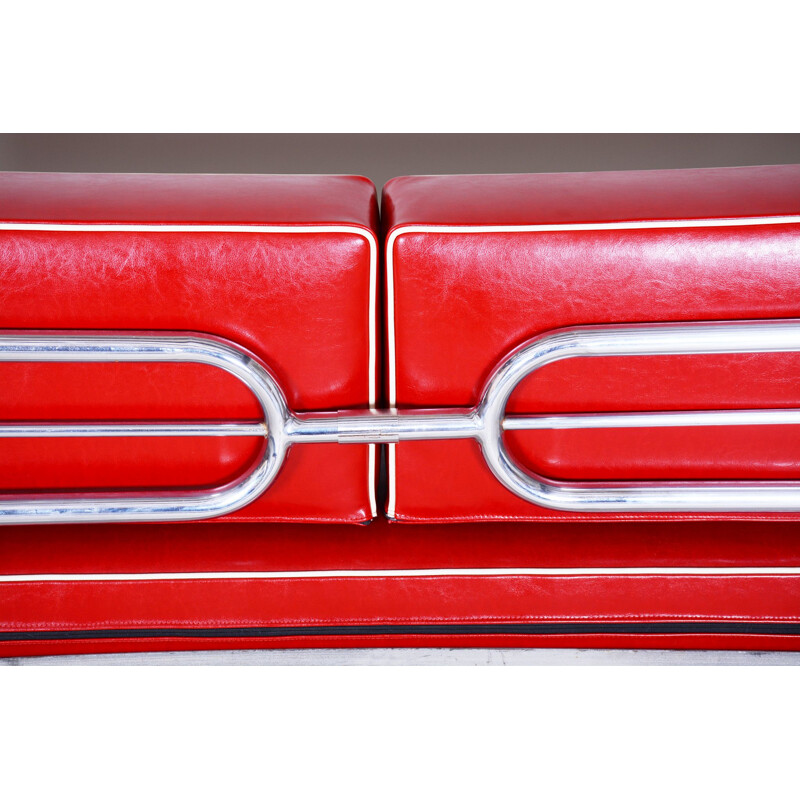 Vintage red leather sofa by Hynekk Gottwald, 1930s